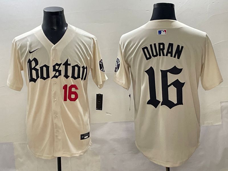 Men 2025 Boston Red Sox #16 Duran Cream Five generations Joint Name Nike MLB Jersey style 2